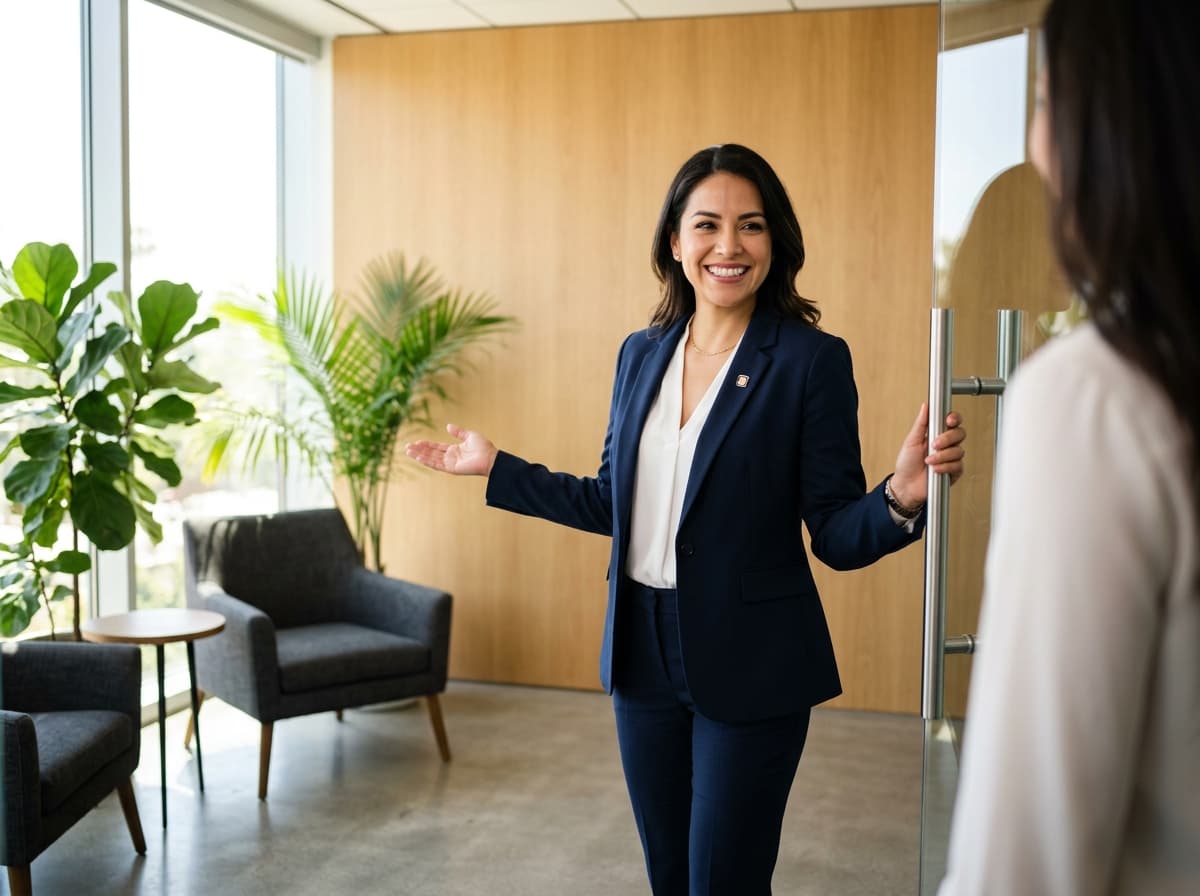 Asesora inmobiliaria experta invitando a sala de ventas e inversión en Chile