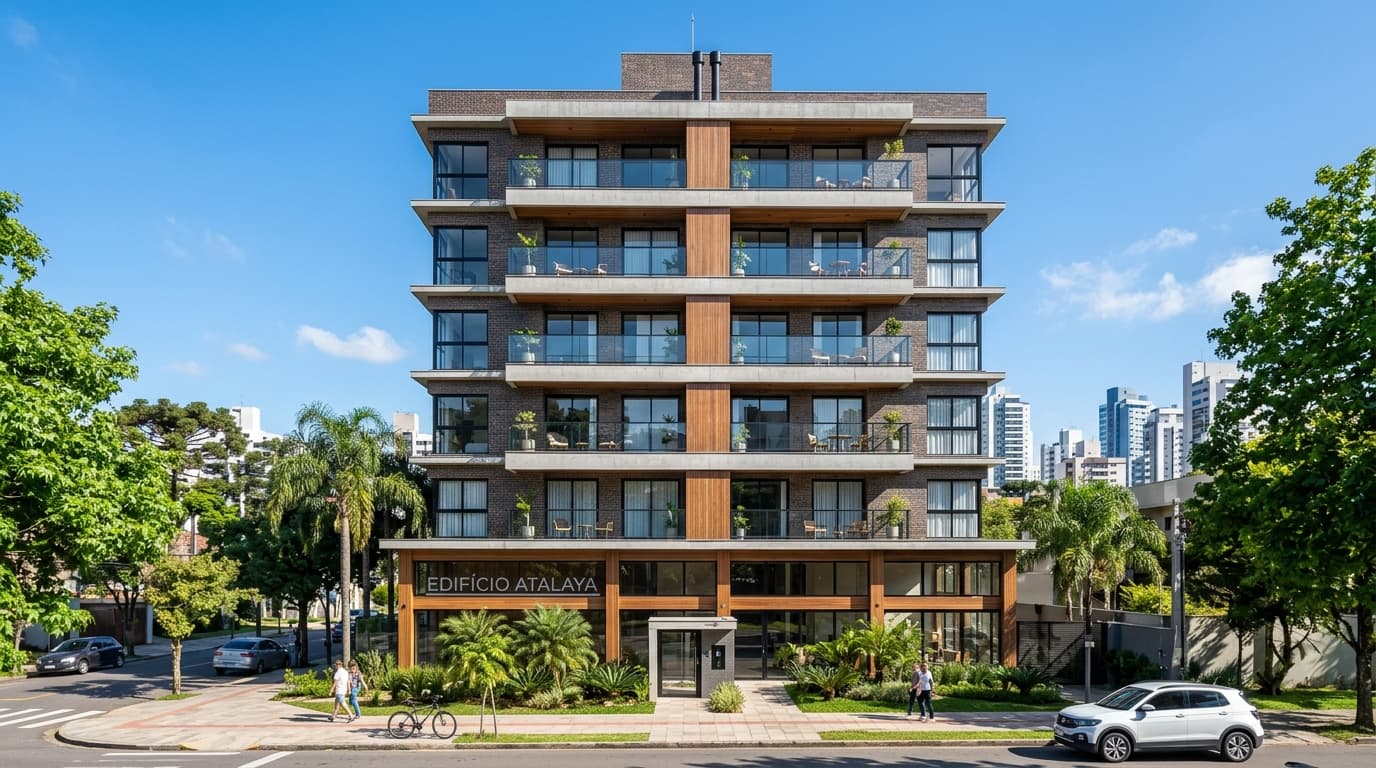 Fachada moderna de edificio de departamentos residenciales para inversión